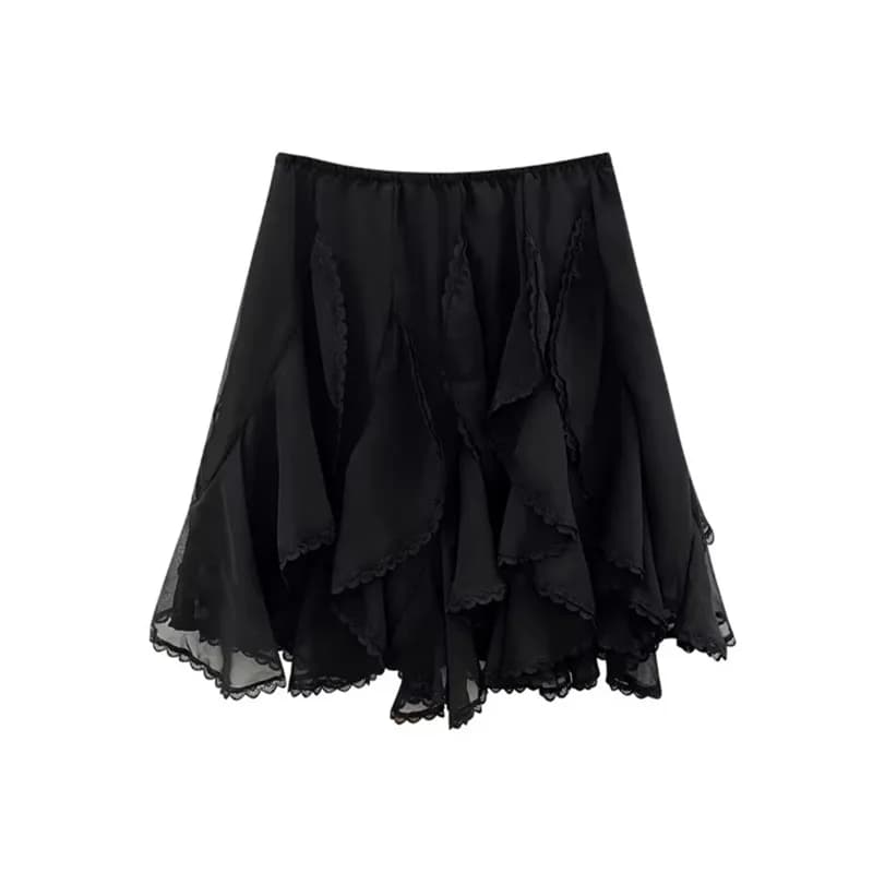 Jupe en dentelle et Tulle pour femmes, Style coréen, douce et élégante, à volants, Vintage, Streetwe