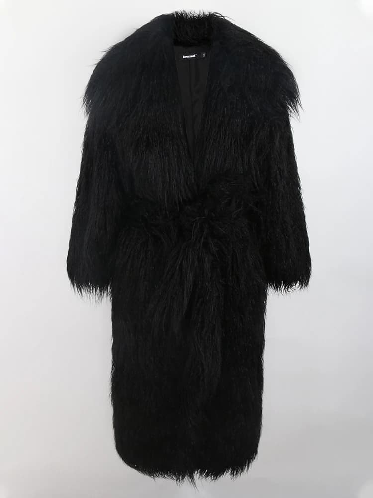 Nerazzurri hiver Long blanc noir poilu Shaggy moelleux épais chaud doux élégant Faux mongolie mantea