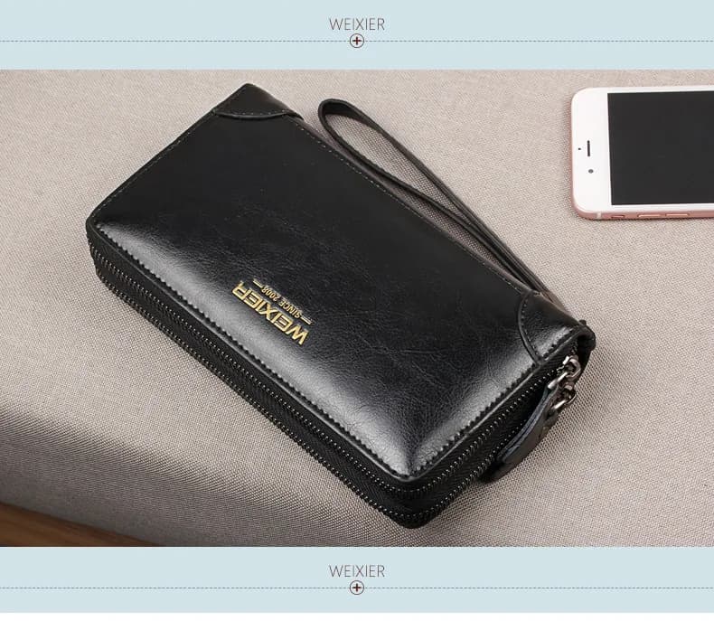 Portefeuille homme portefeuille long cuir PU qualité ​ Portefeuille pour hommes, Double fermeture éc