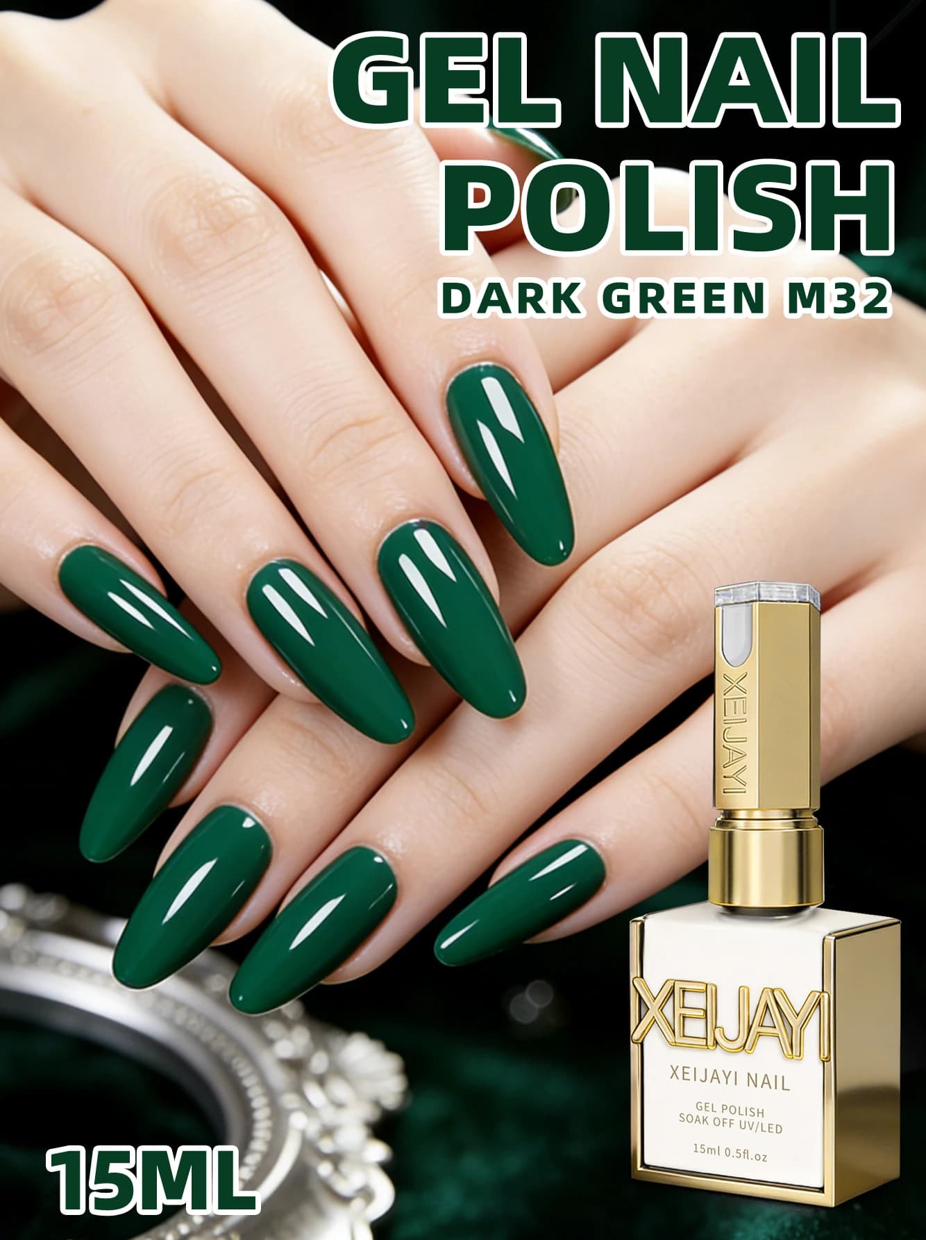 1 pièce 15 ml Gel vernis à ongles vert pur, longue tenue, haute saturation, compatible UV LED, idéal