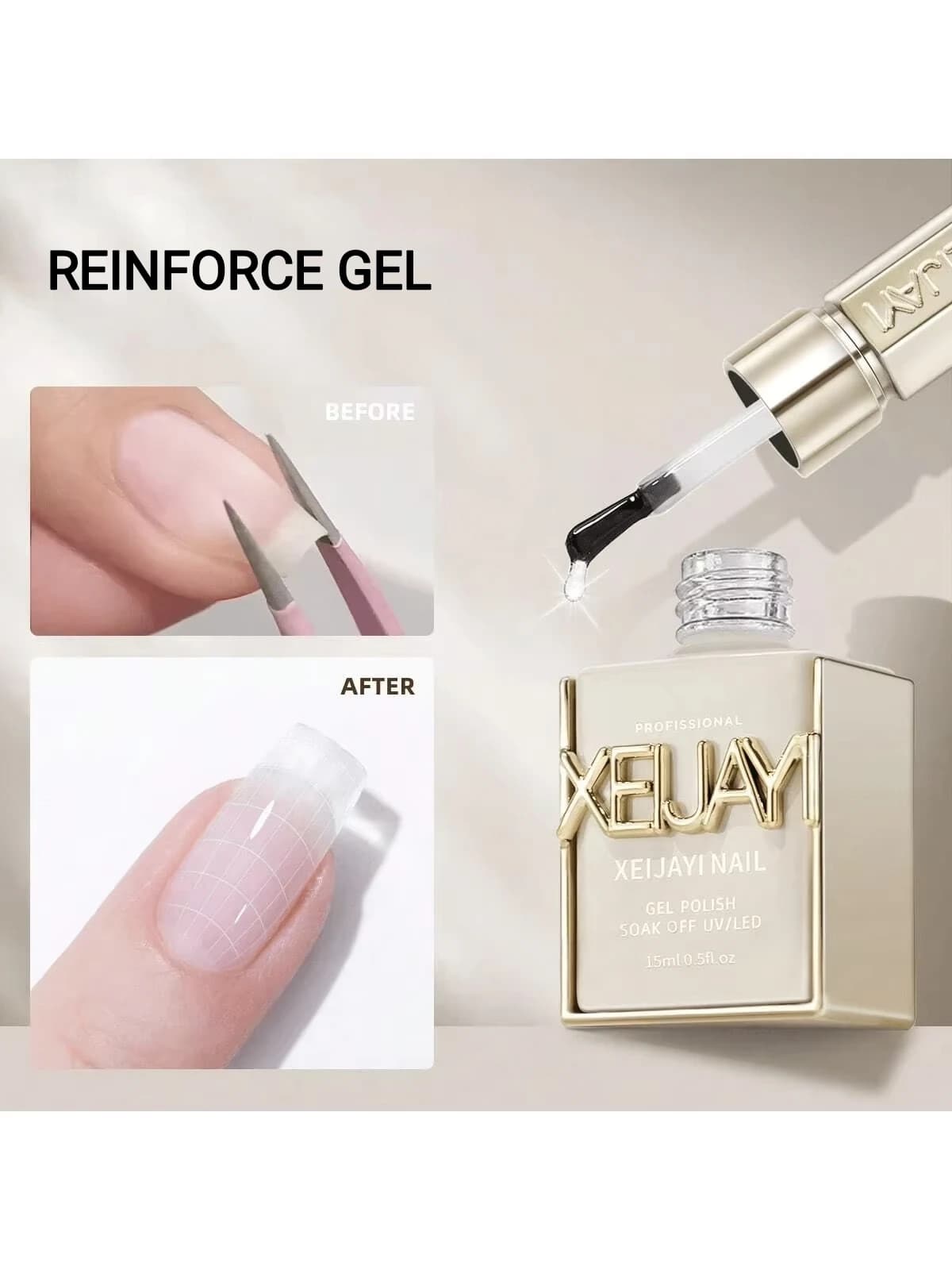 Gel de constructeur dur transparent 3 en 1 de 15 ml – Formule professionnelle d'extension, de renfor
