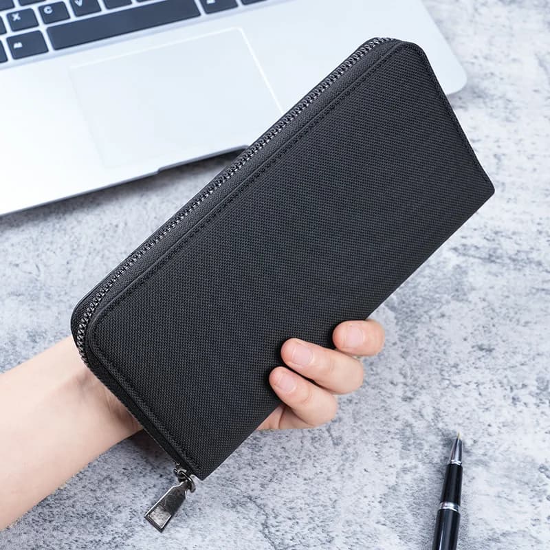 Portefeuille à fermeture éclair longue pour homme, pochette en toile multi-cartes, grande capacité, 