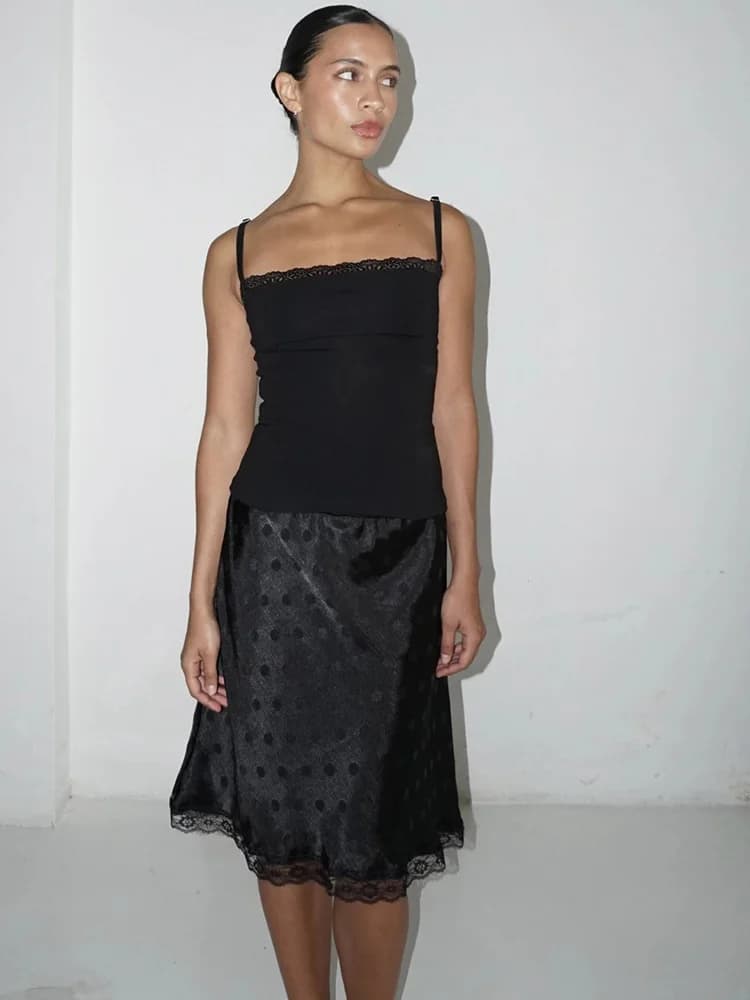 Jupe Courte Femme JULISSA MO Patchwork Dentelle Imprimée Pois Taille Haute Coupe Évasée Blanche Nouv