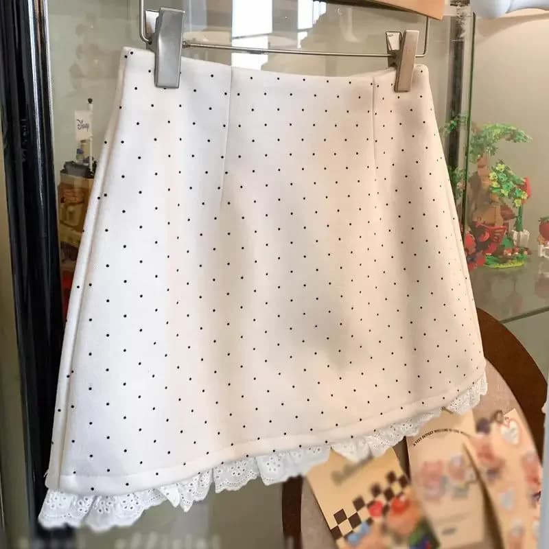 OCEANLOVE-Mini jupe en dentelle à volants pour femmes, pois doux, ligne A, mode coréenne rétro, jupe