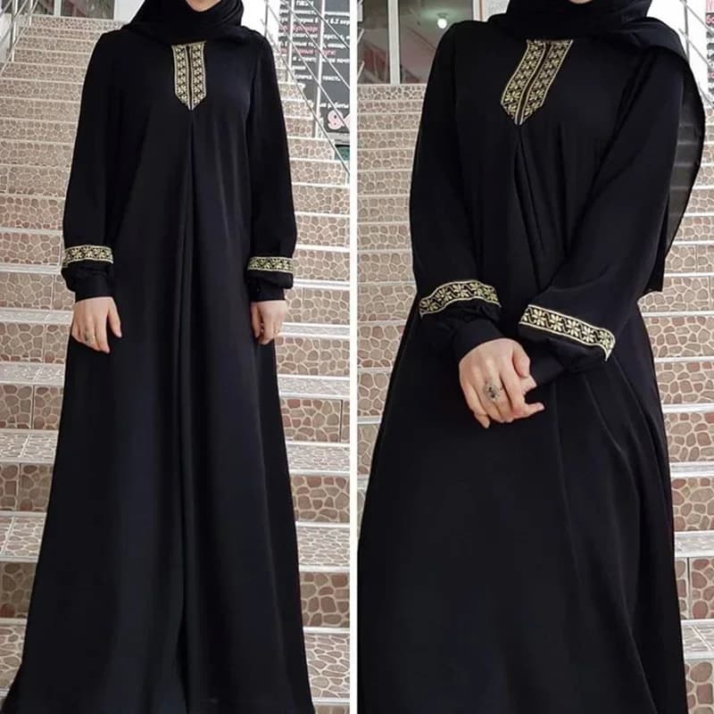 Mode femmes musulmanes Robe à manches longues Style ethnique broderie décontracté panneaux amples du