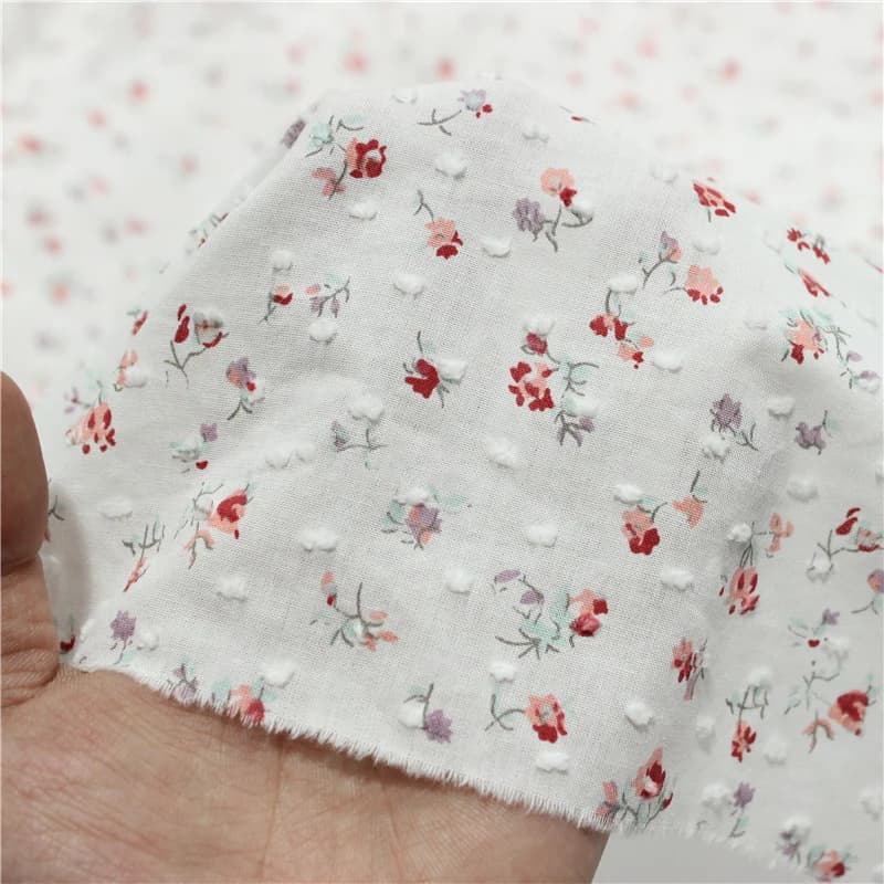 Tissu en coton blanc fleuri au mètre, matériel de couture, petites robes à imprimé fleuri, gril pour