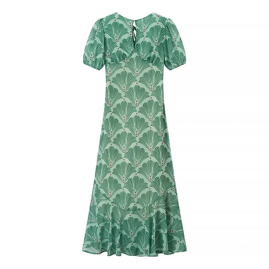 Robe longue imprimée décontractée, dos nu, Slim, jupe mi-longue, manches bulles, col rond, manches c