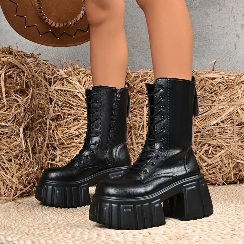 Bottes mi-mollet à plateforme ultra-haute pour femmes, bottes courtes rehaussantes pour l'automne et