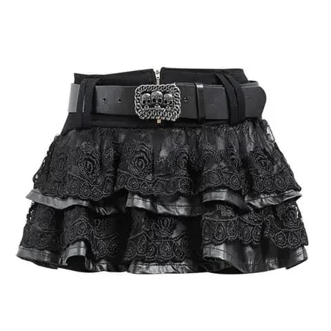 Mini jupe noire pour femme avec ceinture, jupes Harajuku Goth Emo, Dark Academia, mode coréenne esth