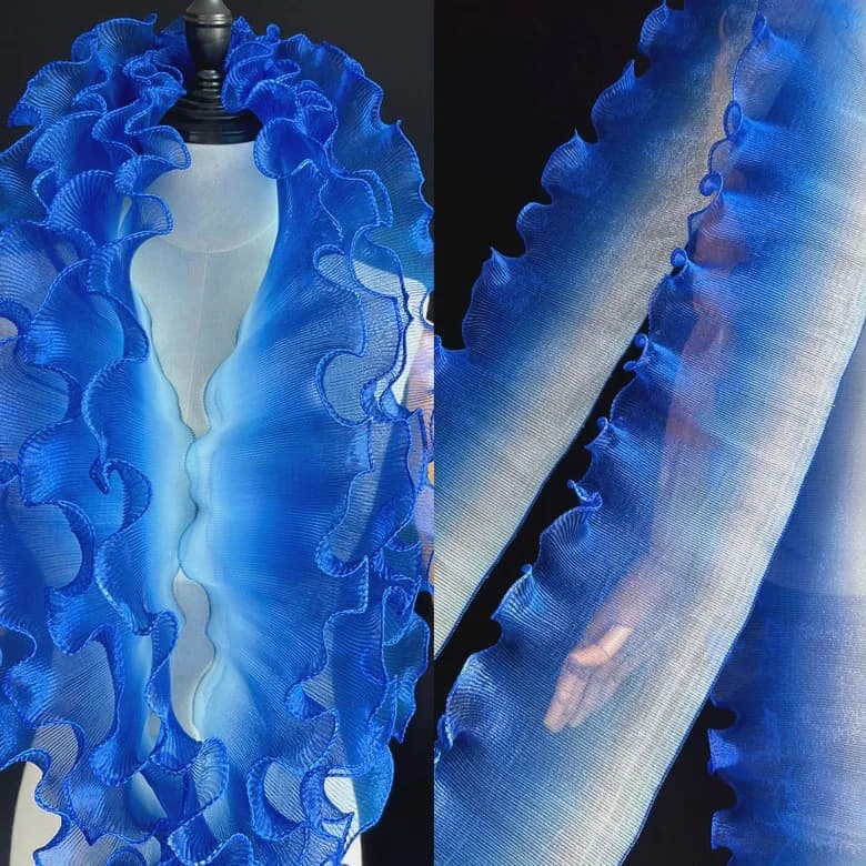 Tissu Organza irisé en dentelle plissée 3D, 20 mètres, 12cm de largeur, dégradé de couleur, à volant