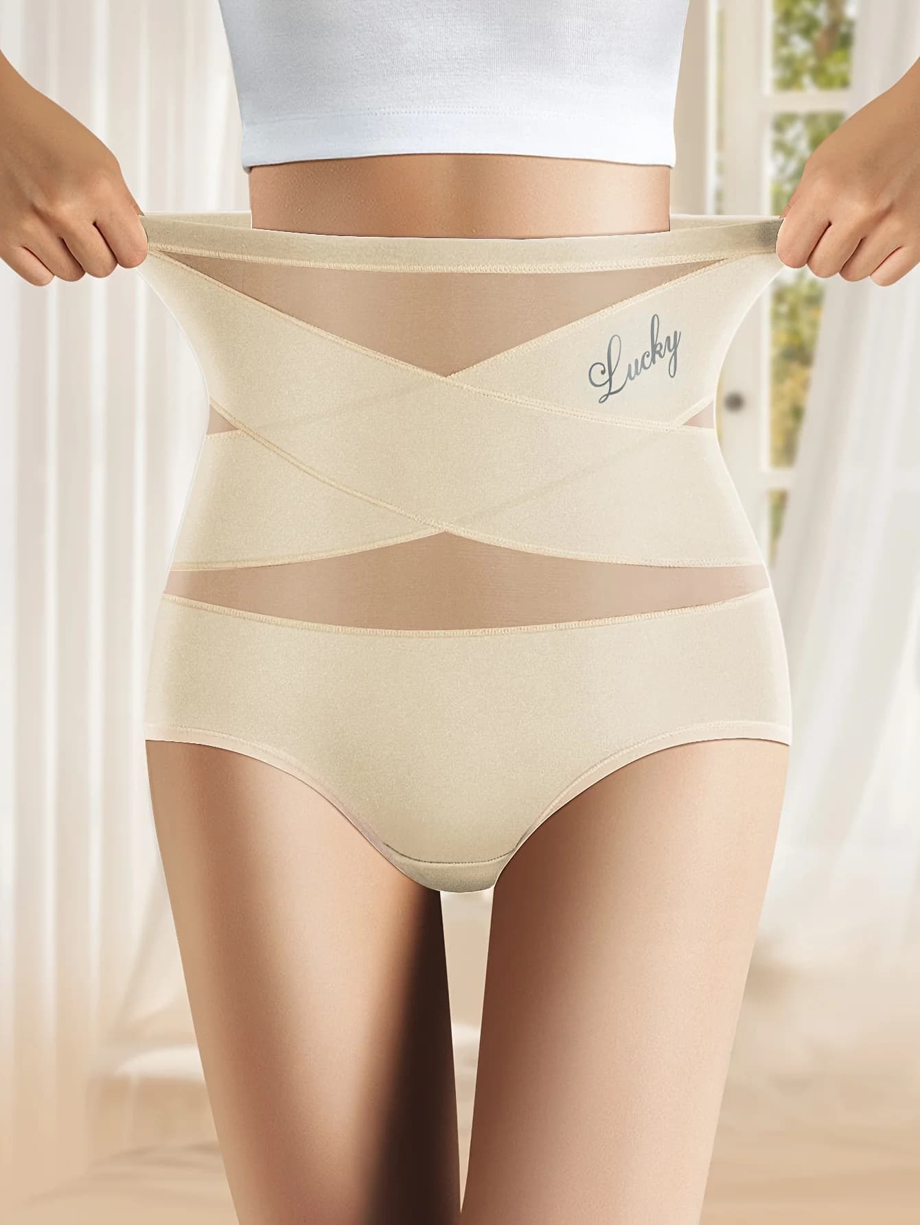 Culotte taille haute en maille respirante pour femme, culotte triangle en forme de tuck, 1 pièce
