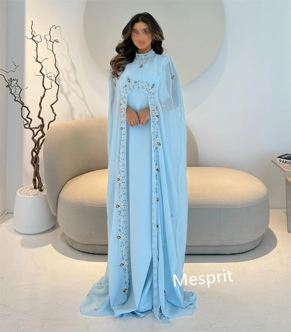 Robes longues droites à col haut et motif plissé en mousseline de soie, personnalisées, occasions su