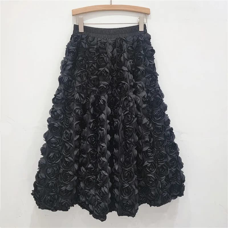 Semi-jupe française à fleurs tridimensionnelles pour femmes, taille haute, grande balançoire, mode d