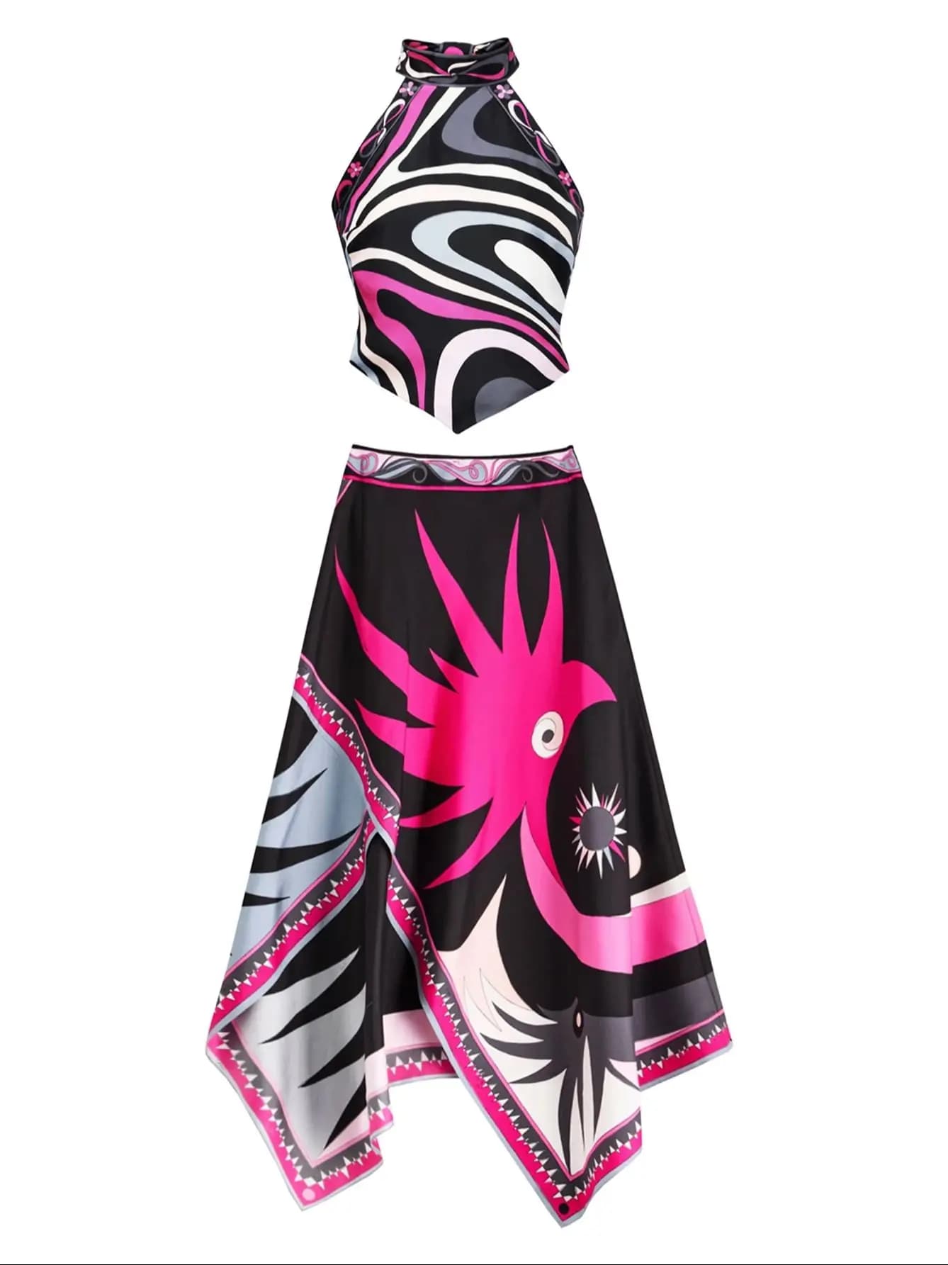 Imprimer deux pièces jupe nouvelle Sexy licou robe de plage femmes soutien-gorge taille haute a-lign