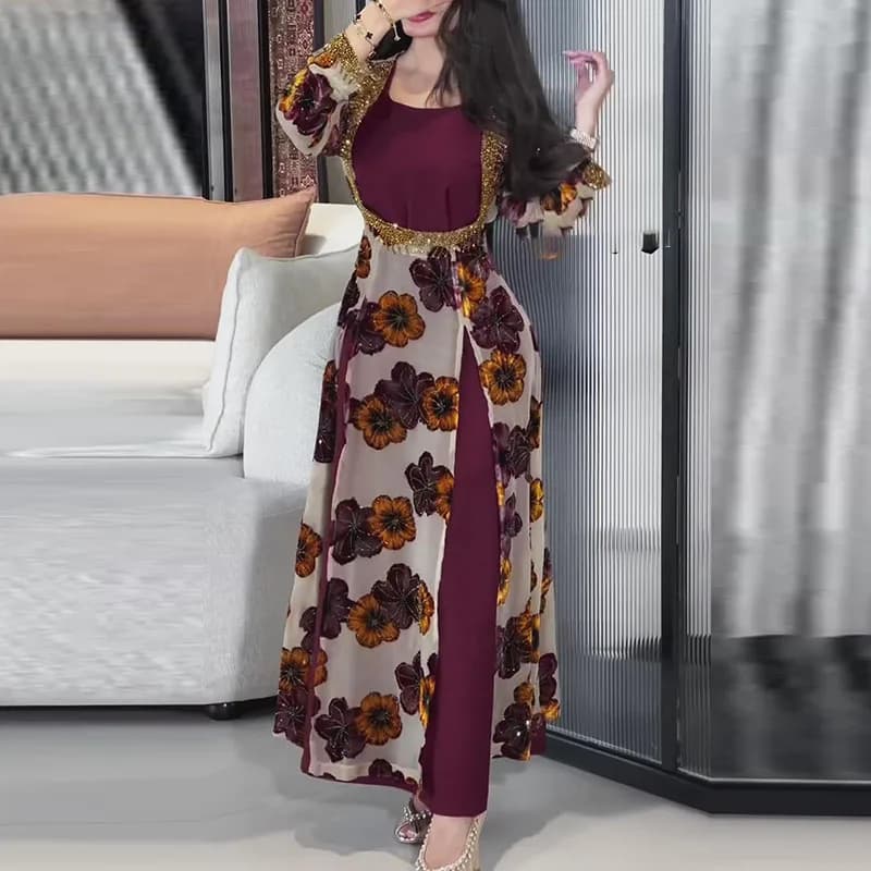 Robe longue en mousseline de soie pour femme, élégante, imprimé Floral, Vintage, tenue de soirée, lo