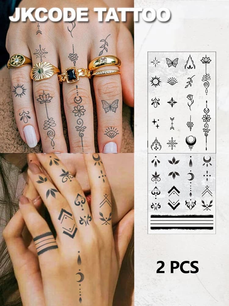 Tatouage semi-permanent imperméable, tatouage minimaliste, design simple, papillons et totems sanskr