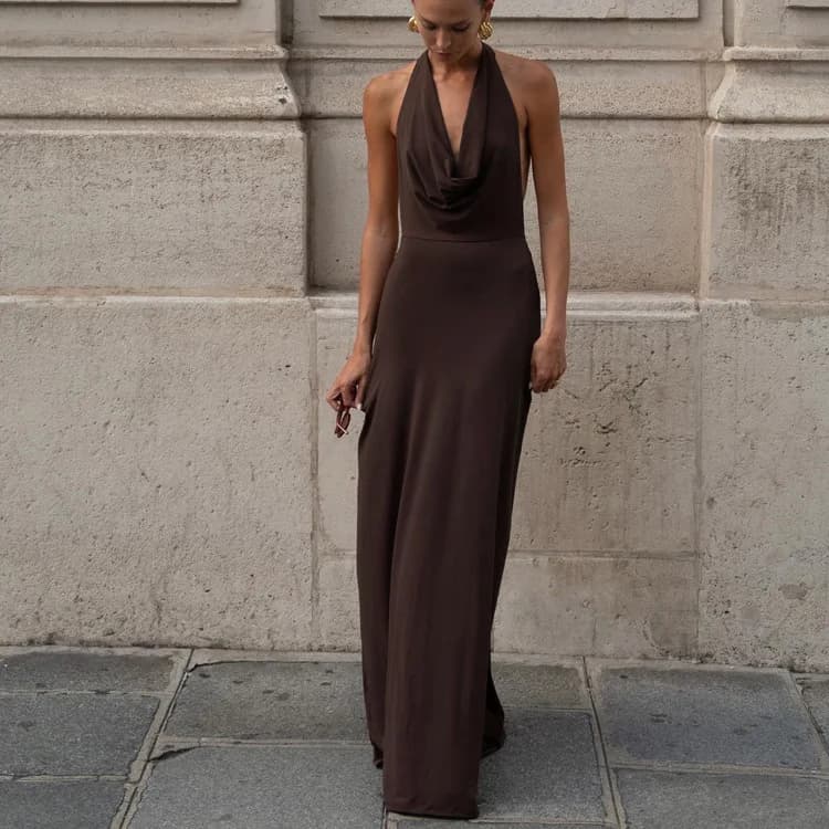 Robe débardeur Sexy à col licou pour femmes, nouvelle robe de soirée longue dos nu de Style européen