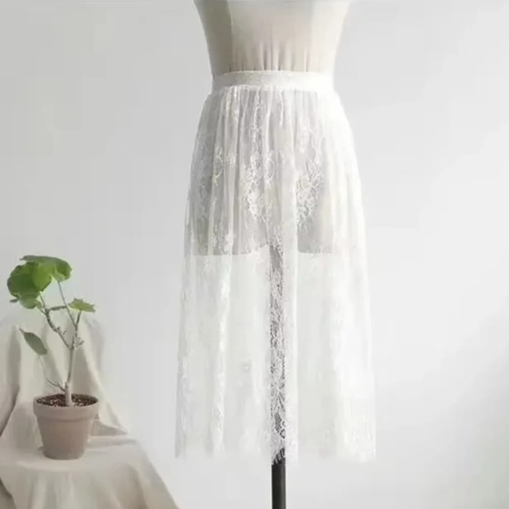 Jupe en dentelle transparente sexy et élégante, 2 longueurs, jupe midi élégante, jupe longue en tull