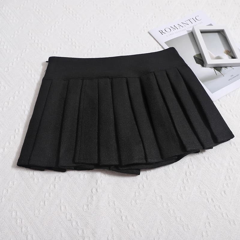 Mini Jupe Plissée en Laine pour Femme, Taille Basse, Fente Latérale, Plissée Boxy, Y2K, Mini-343, Te