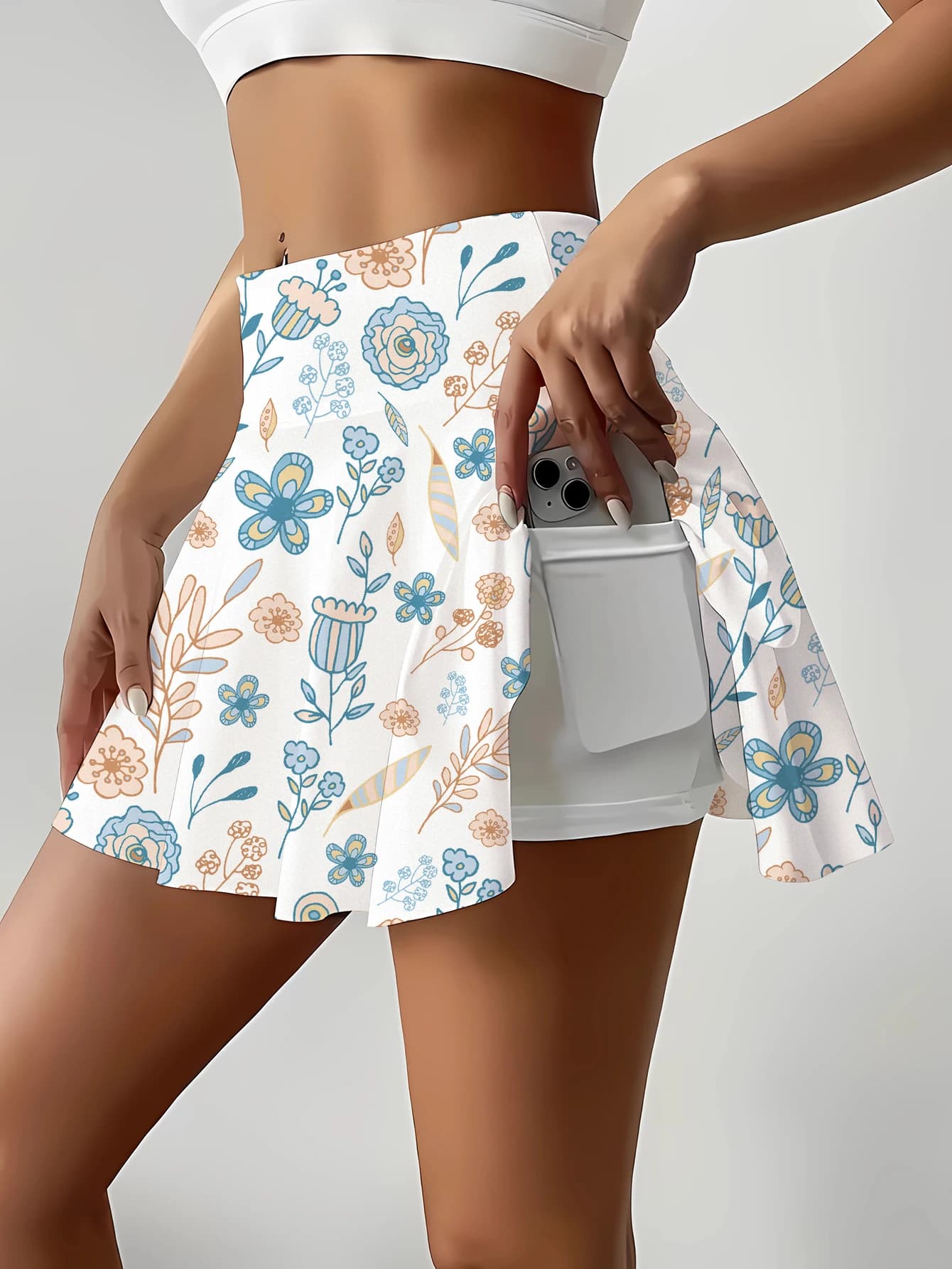 Mini jupe à imprimé Floral pour femmes, avec short, taille élastique, tissu tricoté d'été, motif lud