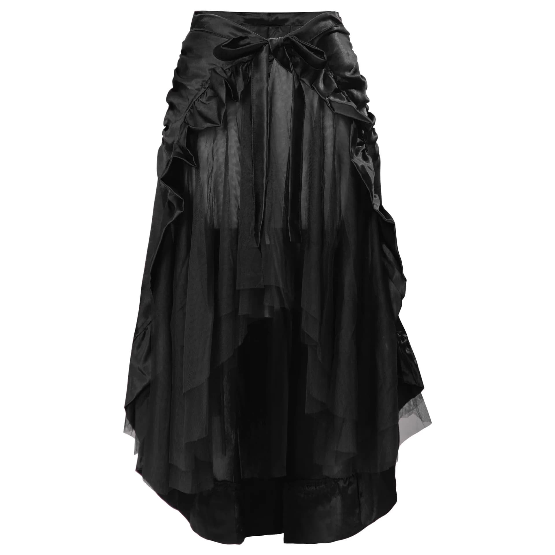 Jupe asymétrique en tulle à volants à 2 couches pour femmes, style steampunk victorien, jupe médiéva