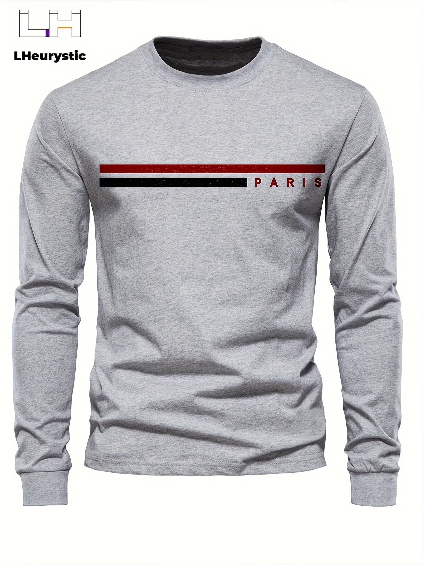 T-shirt à manches longues et col rond pour homme, 100% pur coton, ample, confortable, décontracté, i