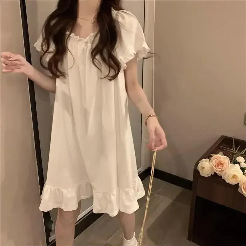 Chemise de nuit blanche mi-longue pour femmes, vêtements de nuit sexy d'été, pyjama, nouveaux vêteme