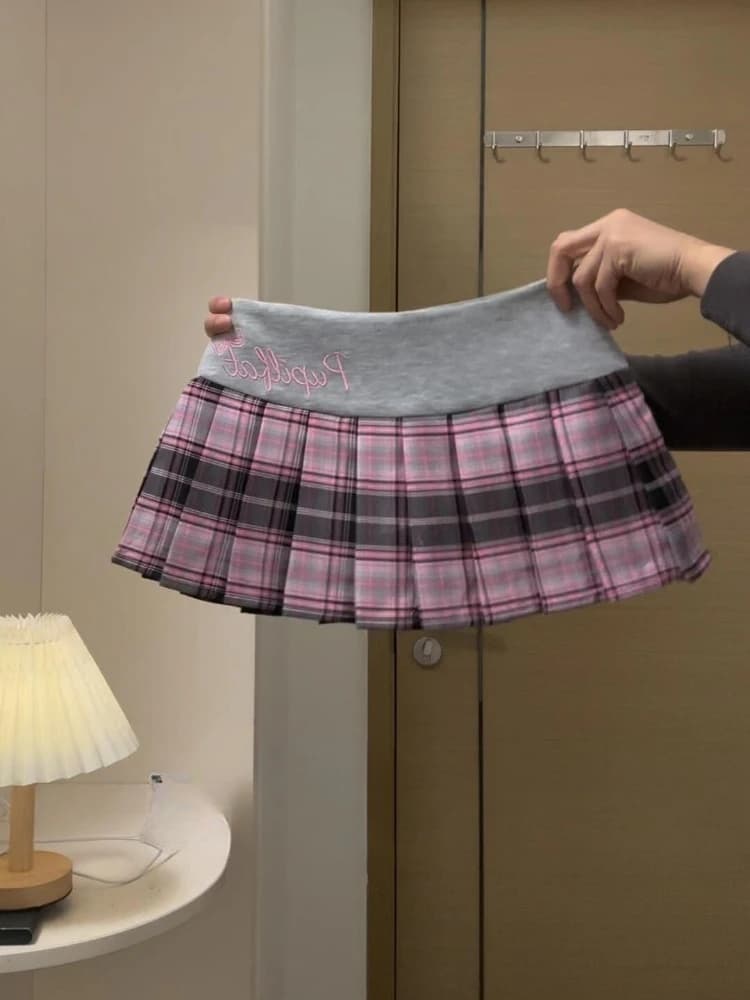 Jupes Patchwork à Carreaux Style Preppy 2026 Nouvelle Collection Été pour Femme Y2K Taille Haute Bro