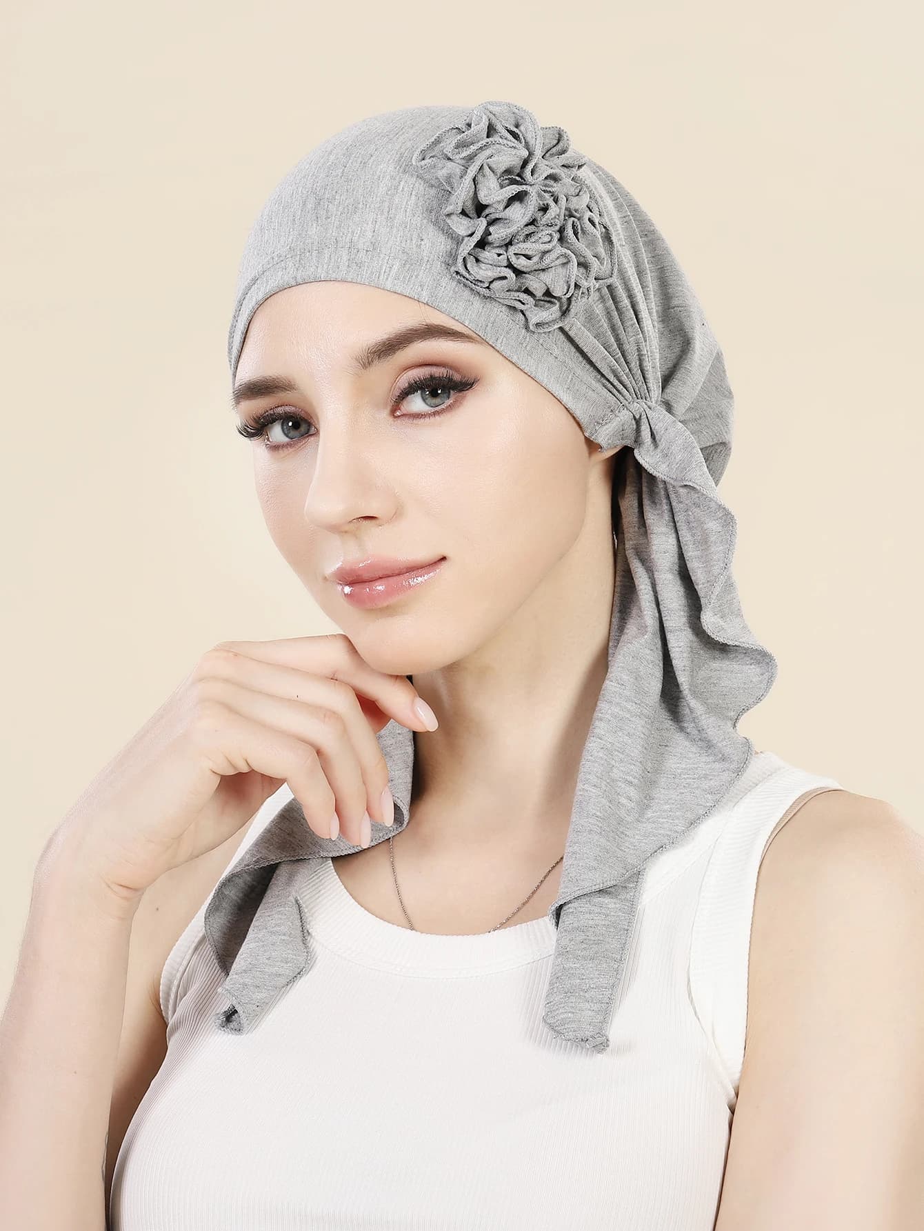 Mode couleur unie fleurs femmes Hijab musulman dames Turban Bonnet longue queue tête enveloppement f