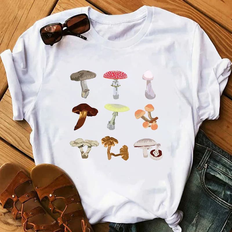 Nouveau T-shirt d'été à manches courtes imprimé dessin animé champignon pour hommes et femmes, T-shi