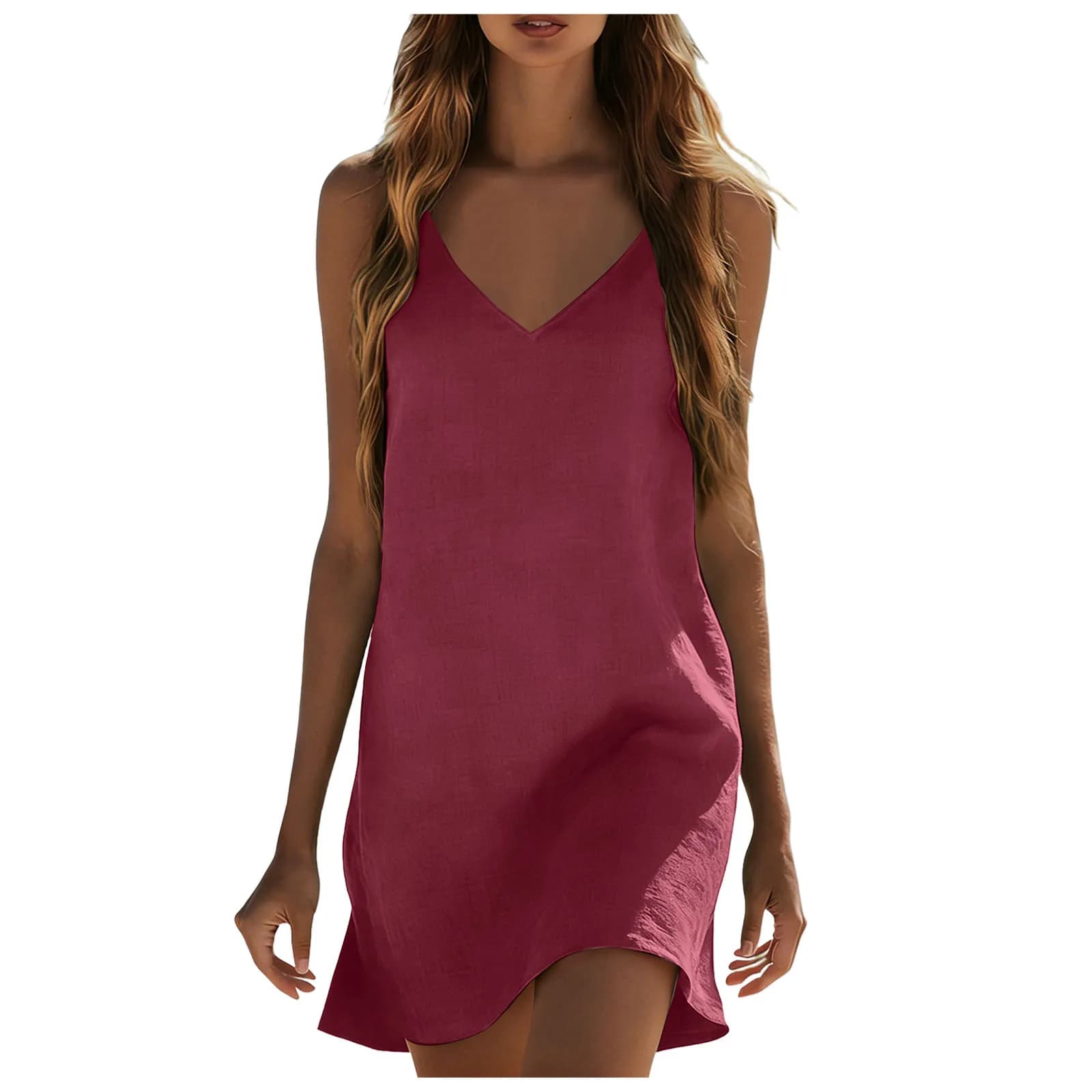 Robes en coton et lin pour femmes, robe d'été sans manches, col en V, coupe ample, décontractée, pou