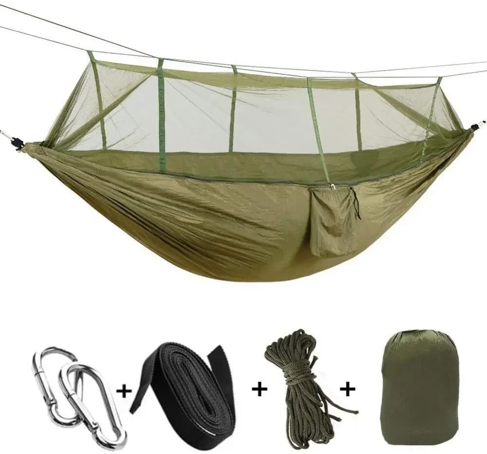 Hamac de camping pour 2 personnes avec moustiquaire en tissu parachute, portable, à suspendre pour d