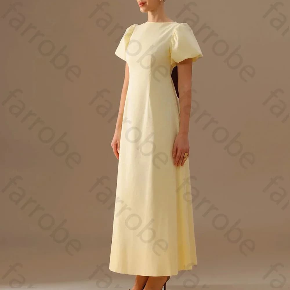Robe de soirée personnalisée à col bateau, avec manches bouffantes et nœud au dos, robe de soirée fo