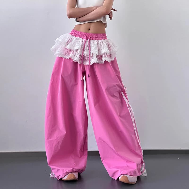 Jupe en dentelle Patchwork pour femmes, pantalon décontracté à jambes larges, Design de Niche, Style