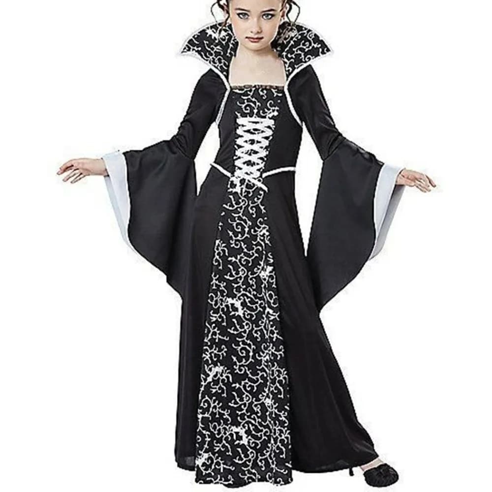 Col montant Halloween vêtements à lacets drôle Halloween sorcière longue robe fête cloche manches en