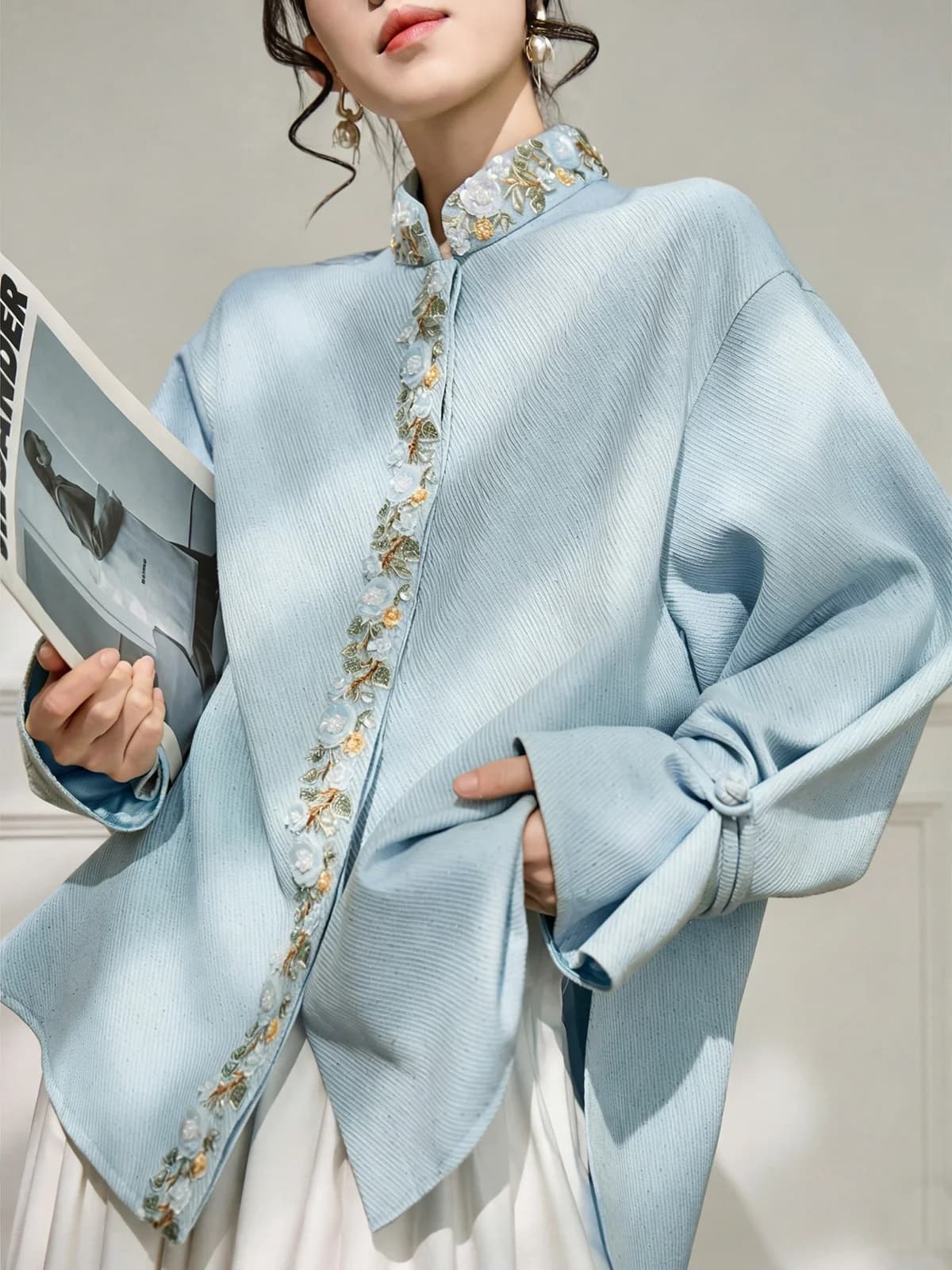 Nouvelle chemise à manches longues brodée de style chinois, chemisier élégant pour femme, mode décon