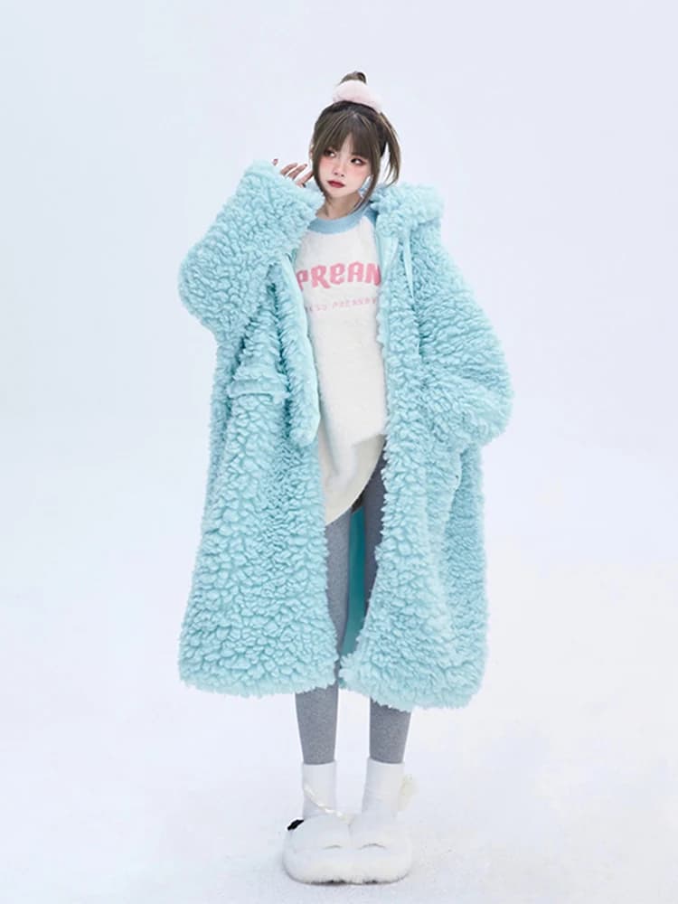 Lautaro hiver longue surdimensionné décontracté épais chaud bleu épais chaud flou moelleux fausse fo