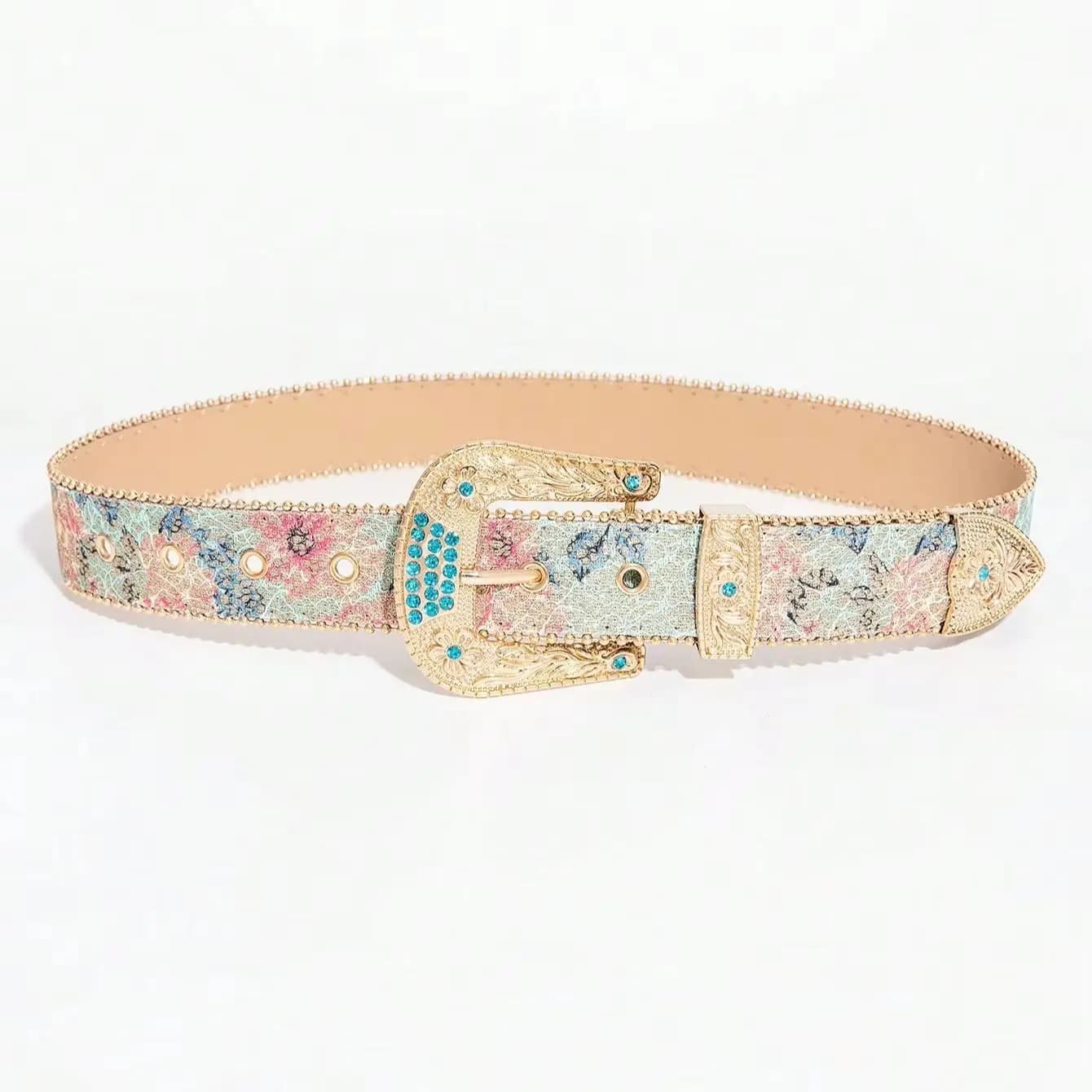 Ceinture imprimée brodée de style royal rétro pour femmes, ceinture décorative pour jupe en jean ave