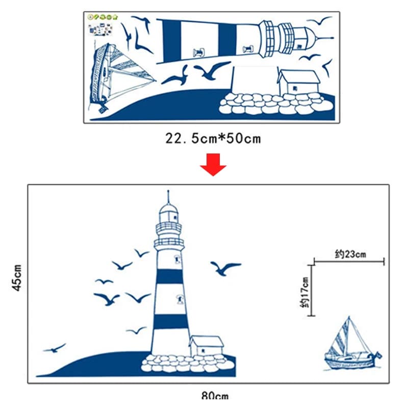 Autocollant Mural avec Motif de Mer, Voilier, Phare, pour Salon, Photo d'Étude, Arrière-Plan, Décora