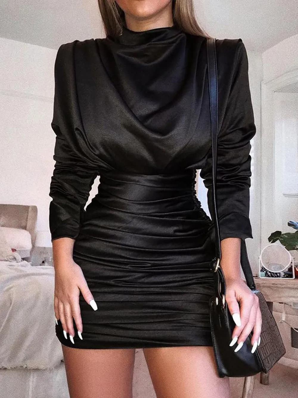 Robe multicolore à col haut et manches longues pour femmes, plusieurs tailles, mode printemps-automn