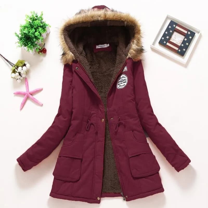 Veste d'hiver à capuche pour femme, manteau en coton Wstring, peau de pêche, moyen long, sourire d'a