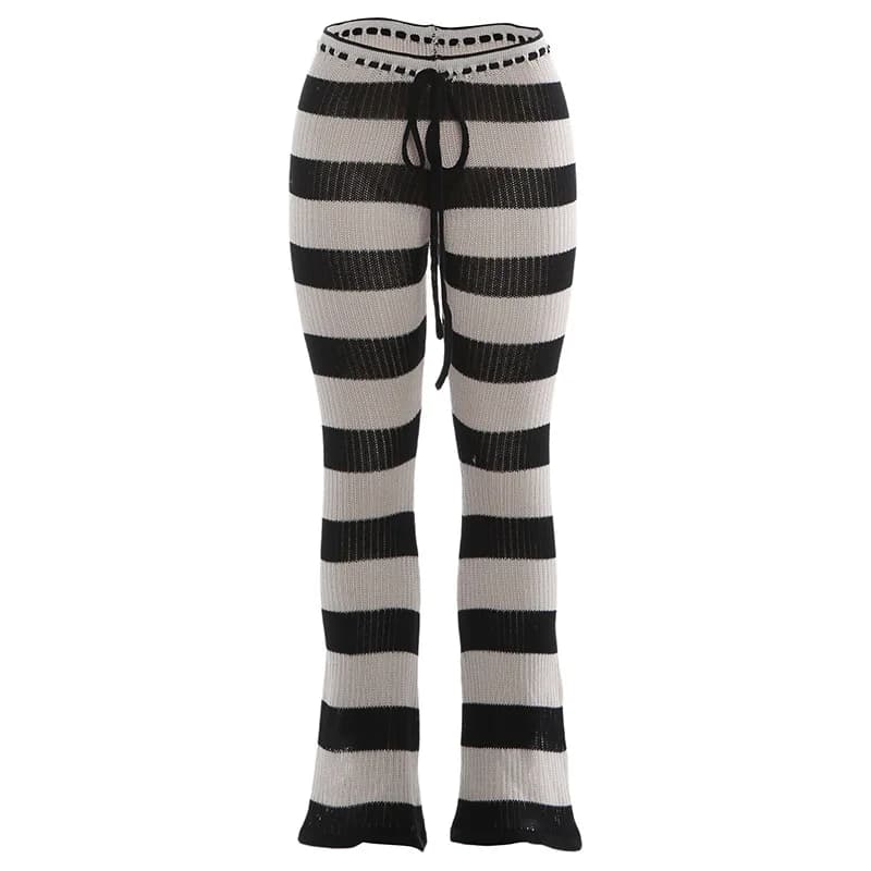Pantalon moulant tricoté pour femme, collection Printemps 2026, à rayures urbaines personnalisées et