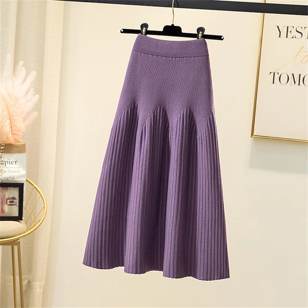 Jupe trapèze plissée mi-longue noire pour femme, vintage, mince, décontracté, solide, document, vête