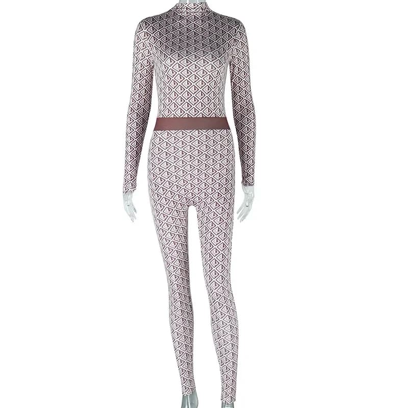 Combinaisons à manches longues et col rond pour femmes, haute élasticité, imprimées, tendance