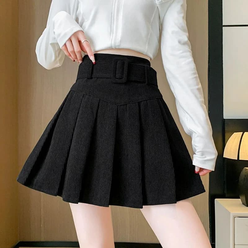 Mini jupes Vintage en velours côtelé pour femme, jupe plissée taille haute, Style Preppy, mode avec 
