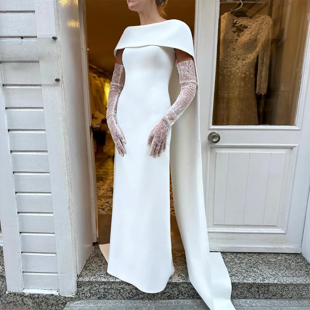Robe de soirée de mariage élégante personnalisée pour mariée, col rond, Cape, colonne, robes formell