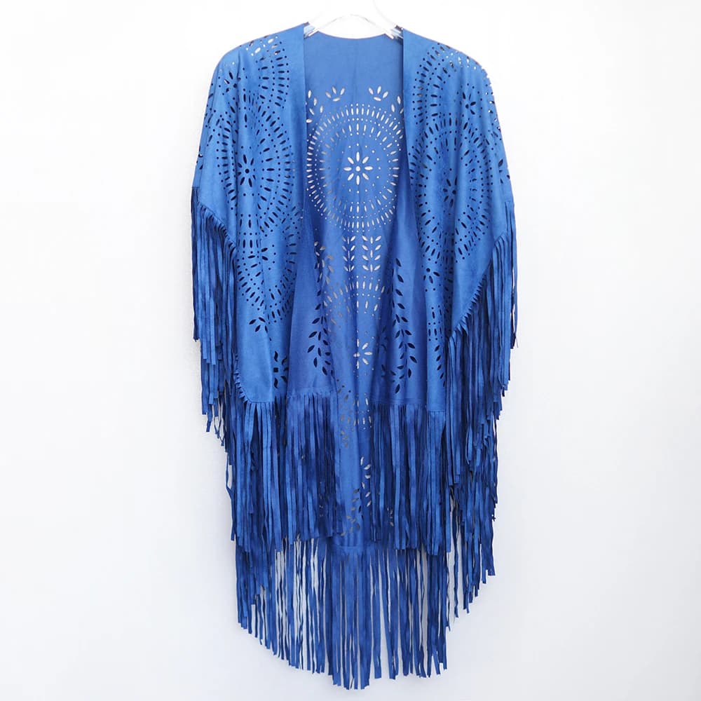 Longue cape châle pour femme, poncho ouvert, élégant, pompon en daim, rétro, simple, multicolore, li
