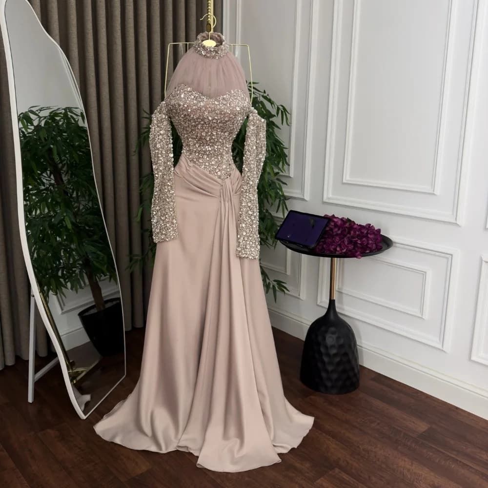 Robe de soirée longue en mousseline de soie, personnalisée, élégante, plissée, motif pailleté, ligne