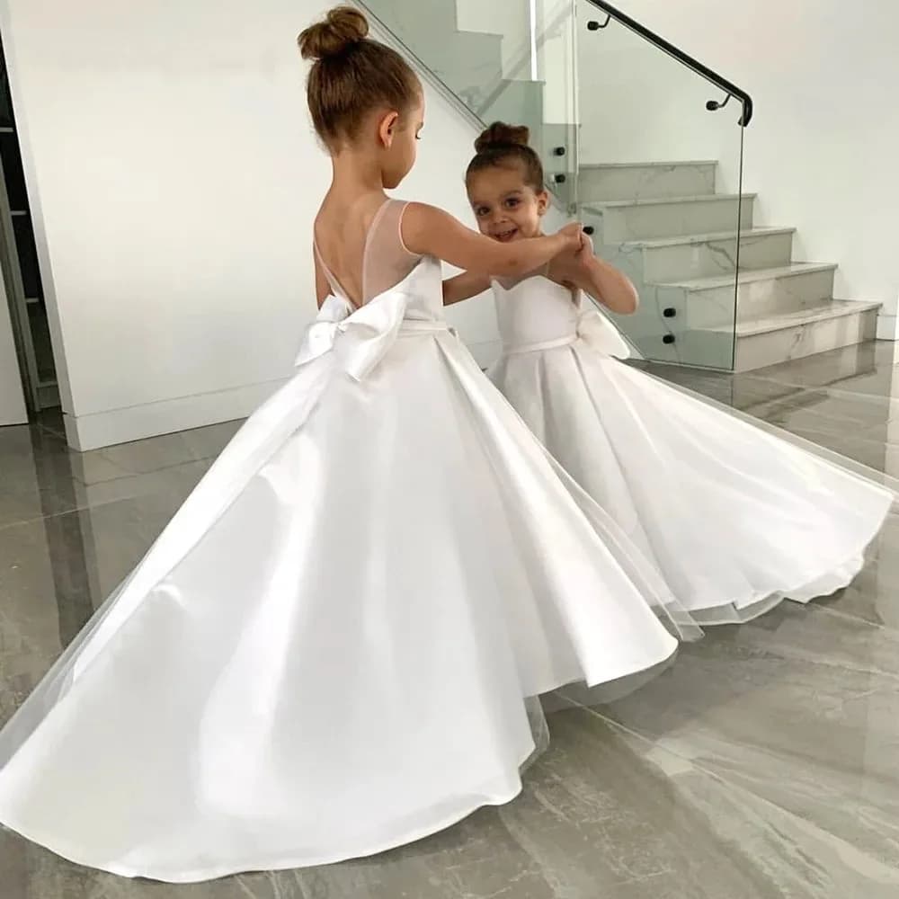Robes de demoiselle d'honneur en satin pour enfants, robe de reconstitution historique, robe de prem