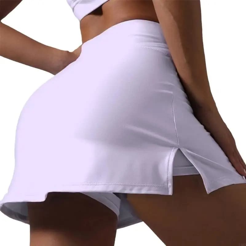 Jupe Tennis taille haute avec short intégré, jupe athlétique en tissu respirant qui évacue l'humidit